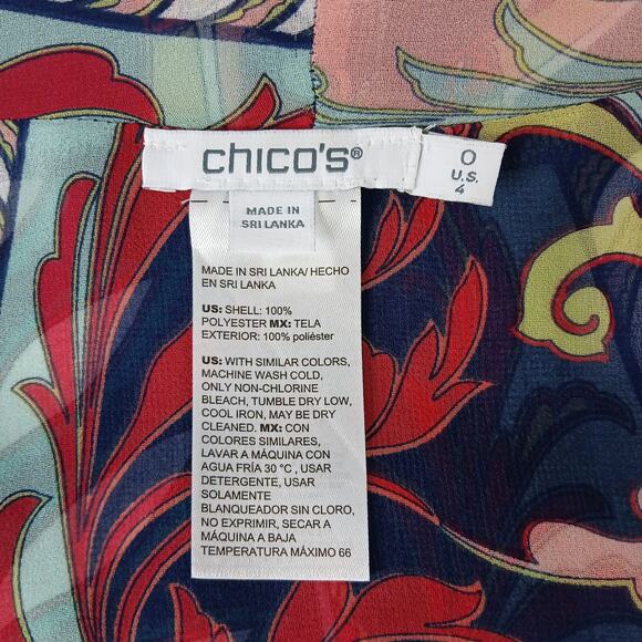 Chico's Tie Front Kimono 0 (US 4) bright multicolor paisley floral chiffon cover - Picture 7 of 12